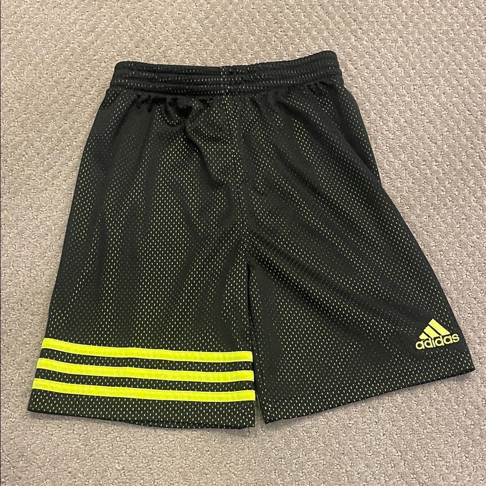 Adidas Youth Athletic Shorts in Black with Yellow Stripes